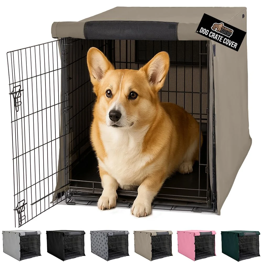 Certified GORILLA GRIP Dog Crate Cover for 30 Inch Crates All Sides Open Taupe Specialty