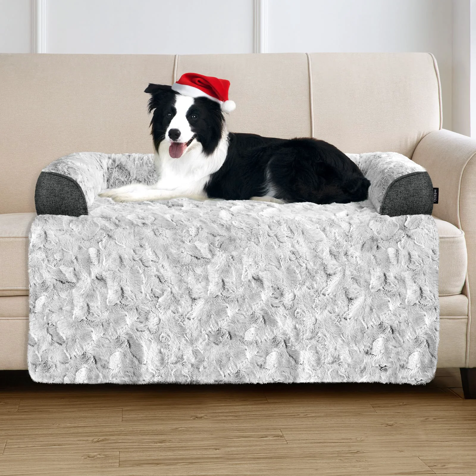 Responsible blunique Calming Large Dog Bed for Couch – 41 x 37 in Removable Couch Cover Non-Slip Plush Sofa Mat in Grey High-Quality
