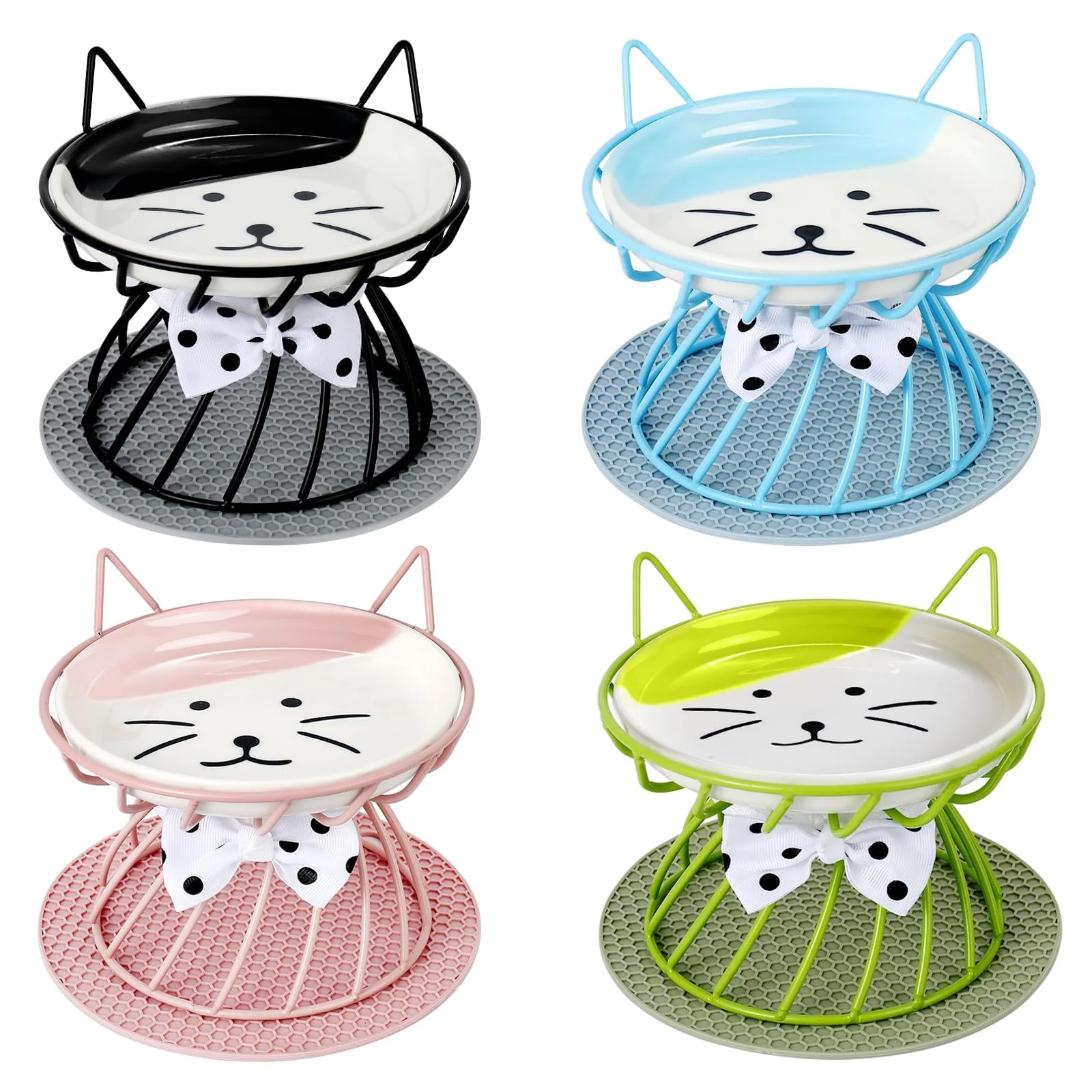 Trendy TRUNDISAN 4-in-1 d Pet Bowls — Ceramic Non-Slip Whisker-Friendly for Cats Puppies Long-Lasting
