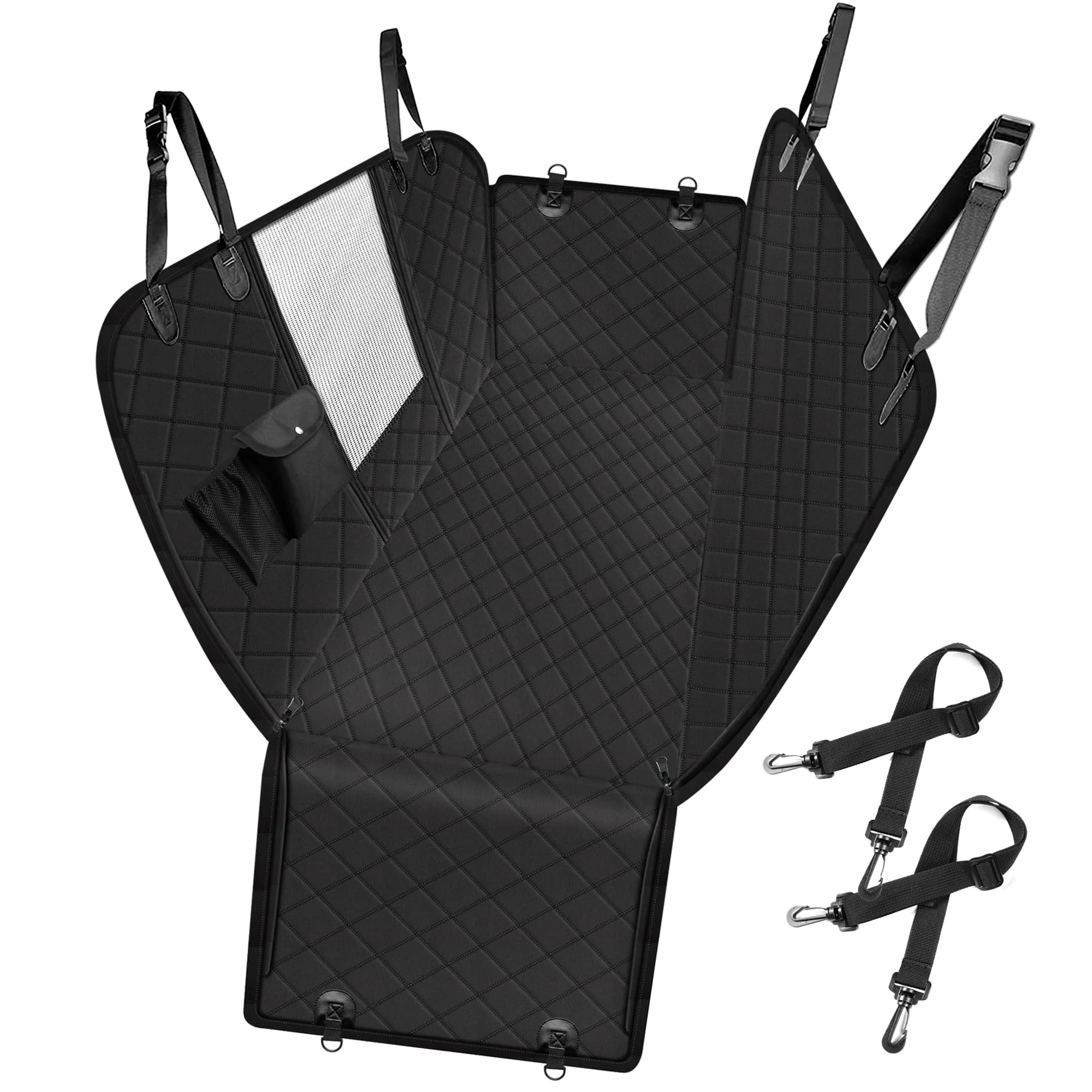 Modern Femuar Dog Car Seat Cover XL-Black – Waterproof Nonslip Hammock with Mesh Window Storage Pockets Outstanding