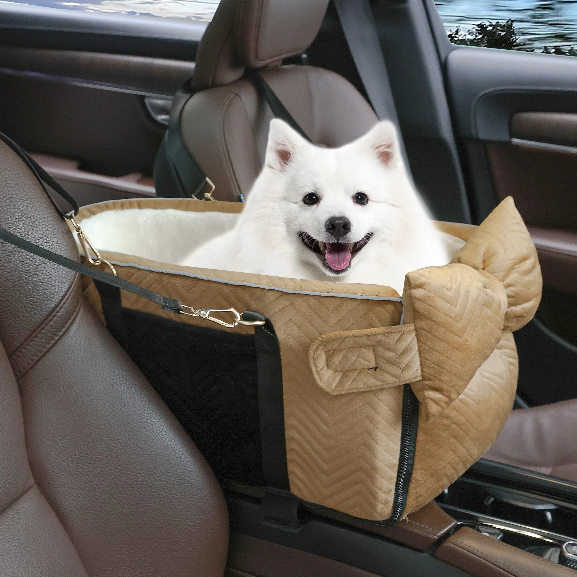 Dependable RUONARIER Dog Car Seat for Small Dogs – Adjustable Center Console Booster Up to 15 lbs Effective