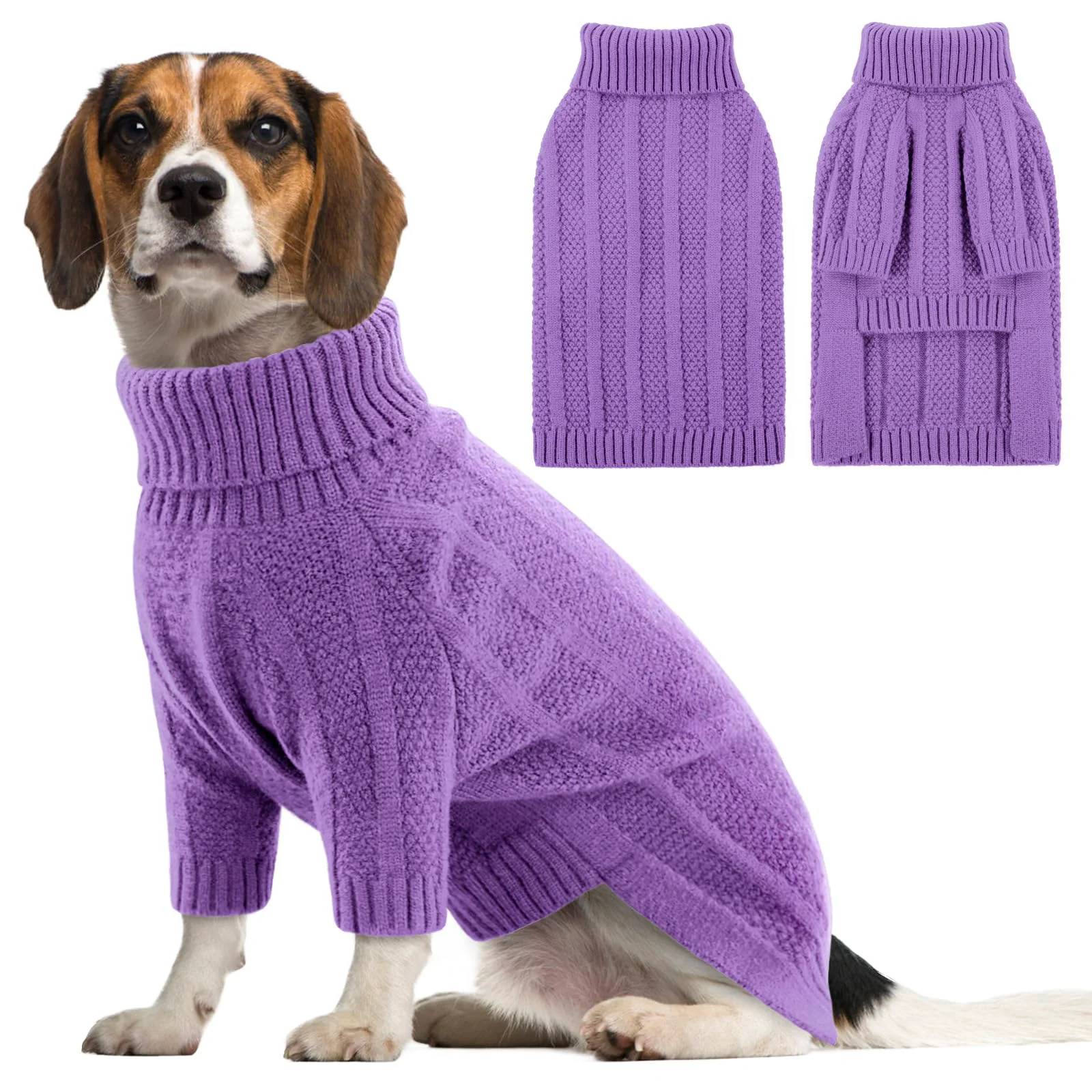 Elegant Queenmore Dog Sweater Large Purple Turtleneck Knit Pullover for Winter Pure