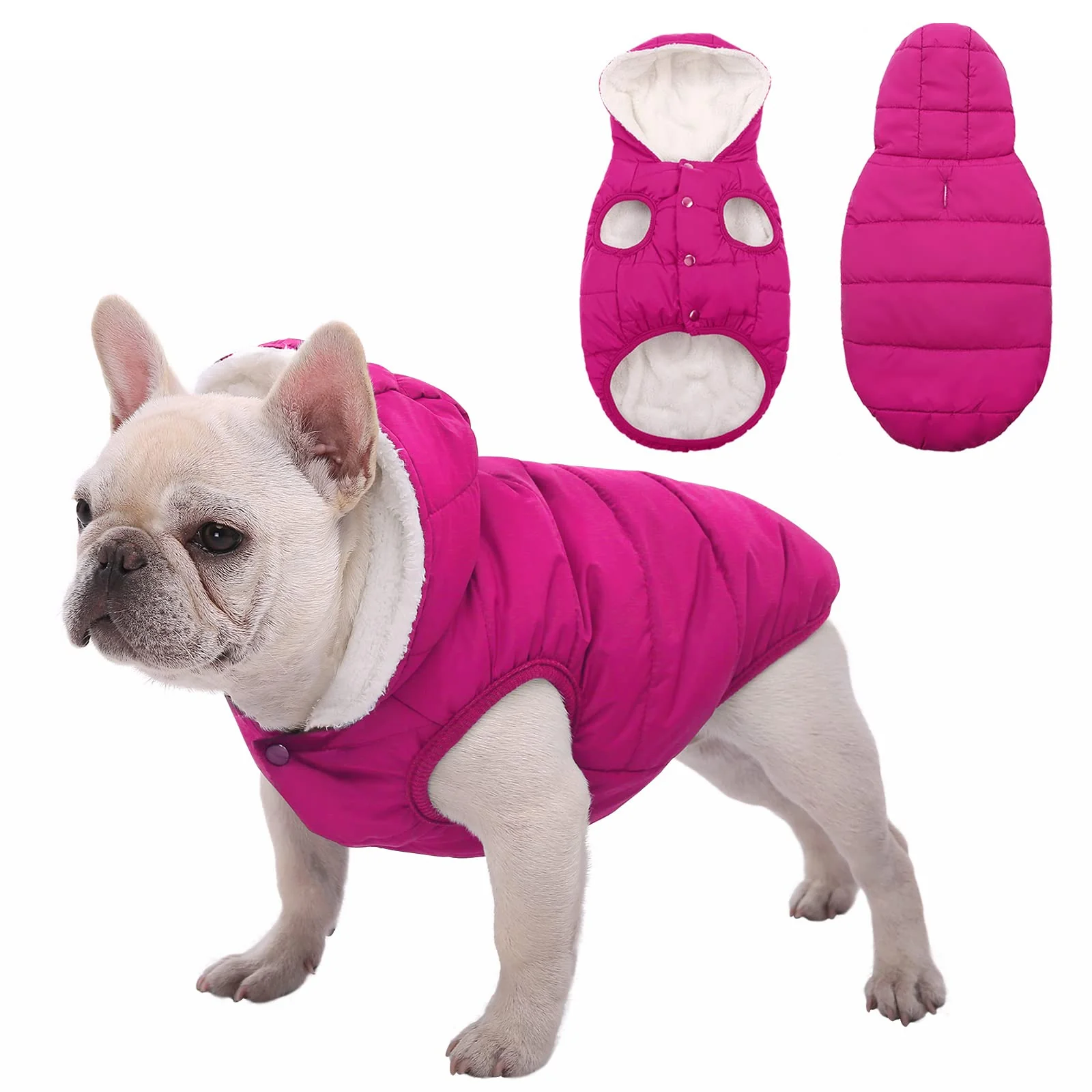 Crafted SAWMONG Fleece Hoodie Dog Coat – Windproof Waterproof Winter Jacket in Pink M Detailed