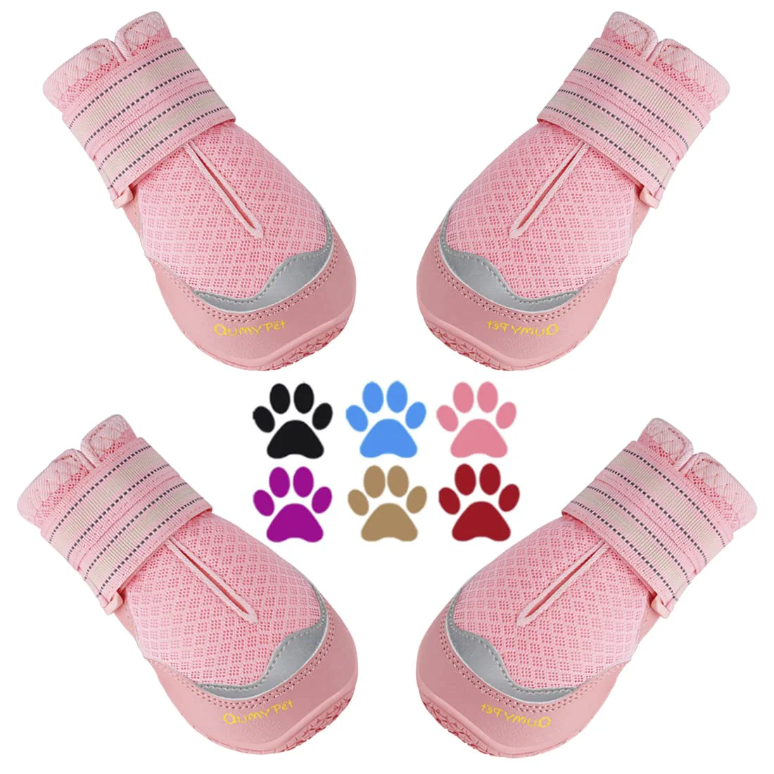 Carefully Designed QUMY 4-Pack Dog Boots for Large Dogs – Pink Size 6 Breathable Nonslip Paw Protectors for Hot Pavement Dependable