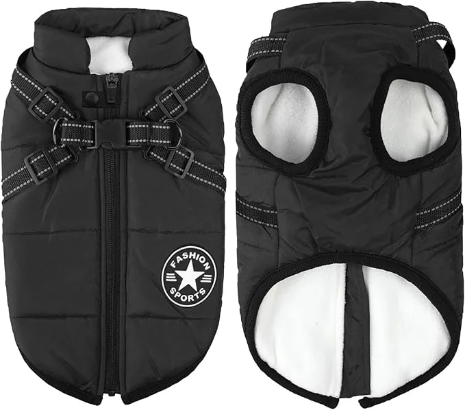 Premium Aiboria Dog Coat for Winter Waterproof Windproof 2 in 1 Dogs Jackets Fleece Large Dog Vest Harness Winter Warm Pet Black 4XLAbout ThisOverview Reliable