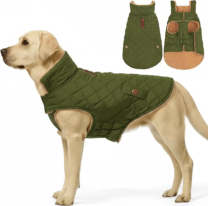 Professional azuza Dog Jacket for Large Dogs Waterproof Windproof Dog Coat for Small Dogs with Thick Fleece High Collar with Leash Hole Adjustable Velcro Elastic Belly Army Green 3XLAbout ThisOverview Trendy