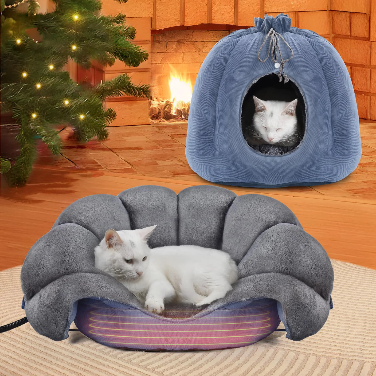 Fashionable Rywell Heated Cat Bed — Soft All-Season Warmth with Overheat Protection Smooth