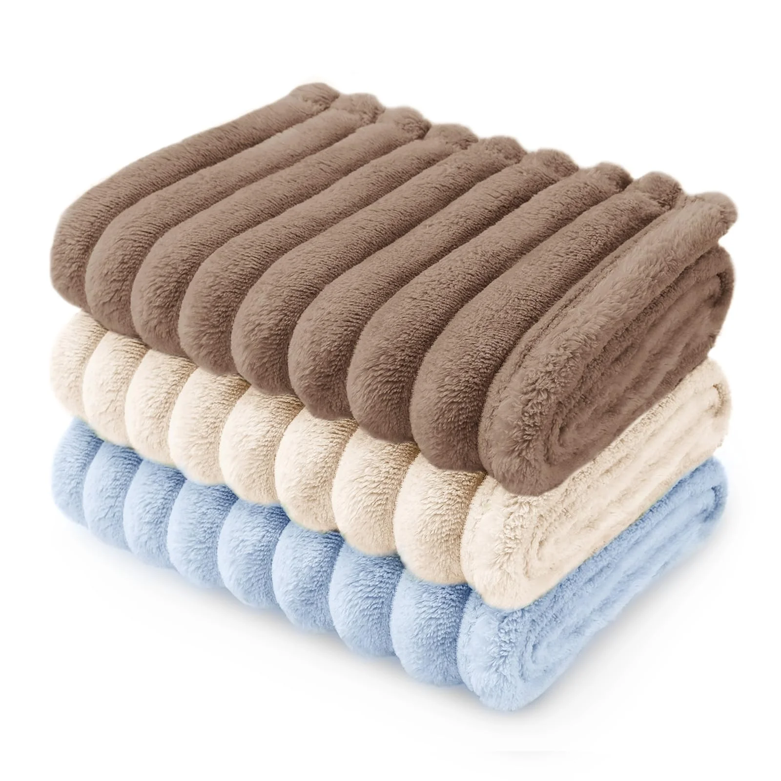 Luxury LINENLUX 3-Pack Soft Pet Blankets – Washable Warm Fleece Flannel Brown Blue White Large Easy-to-Use