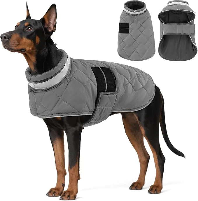 Versatile Dog Winter Coat Warm Padded Puppy Jacket Windproof Water Resistant Clothes for Small Medium Large Pets Christmas Sweater Outfit Vest Grey 2XL About ThisOverview Pure