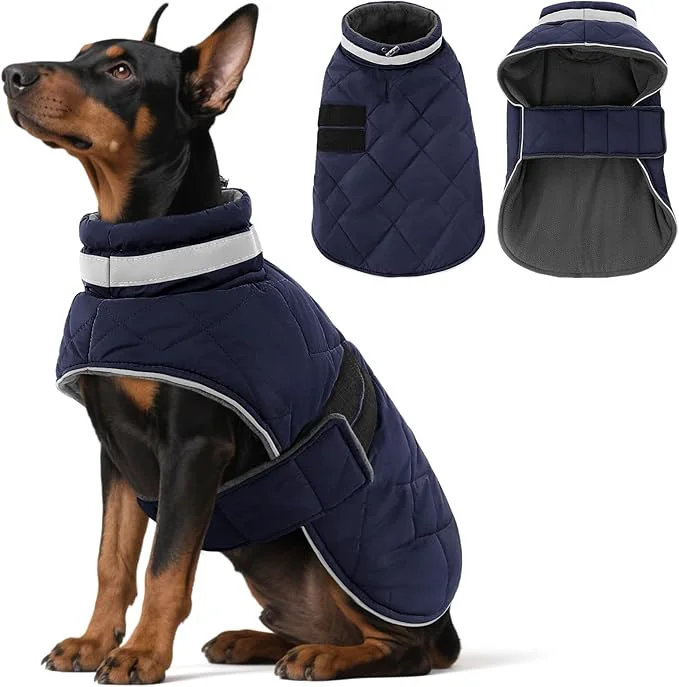 Clean Dog Winter Coat Warm Padded Puppy Jacket Windproof Water Resistant Clothes for Small Medium Large Pets Christmas Sweater Outfit Vest DarkBlue L About ThisOverview World-Class