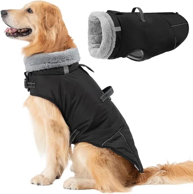 High-End Mihachi Dog Coat for Large Dogs Warm Dog Winter Coat Waterproof Dogs Jacket with Harness Built in Reflective Pet Fleece Vest Puppy Cold Weather Coats Turtleneck Windproof Pet Snowsuit Black LAbout ThisOverview Fine