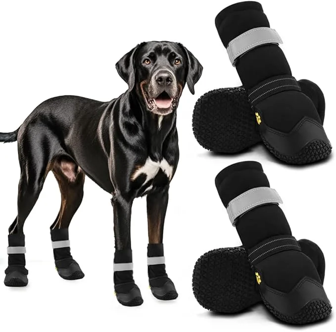Carefully Designed Hcpet Dog Shoes Dog Boots Paw Protectors for Winter Snowy Days Rainy Weather Outdoor Anti-Slip Sole Dog Booties for Hardwood Floor Black-Leg 4About ThisOverview Trendy