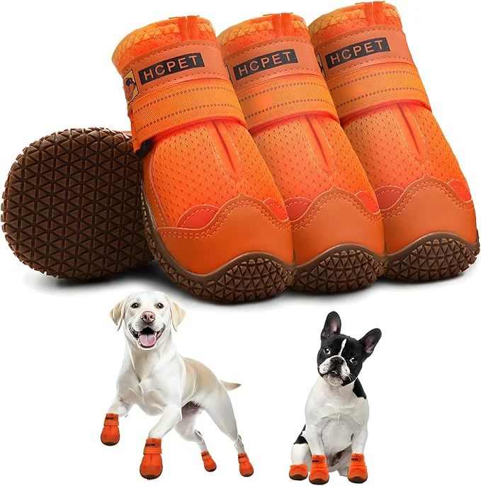 Advanced Hcpet Dog Shoes for Large Dogs Breathable Dog Booties for Small Medium Dogs Anti-Slip Dog Boots Paw Protectors for Hot Pavement Winter Snow Hiking with Reflective Straps Orange Size 5About ThisOverview Enhanced