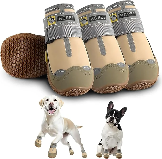 User-Friendly Hcpet Dog Shoes for Large Dogs Waterproof Dog Booties for Small Medium Dogs Anti-Slip Dog Boots Paw Protectors for Hot Pavement Winter Snow Hiking with Reflective Straps Khaki Size 6About ThisOverview Official