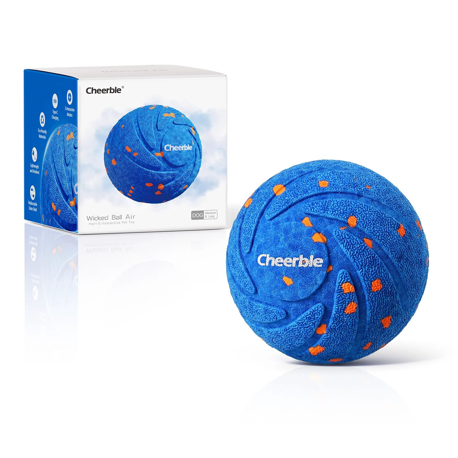 Fast Cheerble Wicked Ball AIR — Interactive Dog Toy for Medium Large Dogs 3 Modes 3-in-1 Play IPX7 Waterproof USB-C Consistent