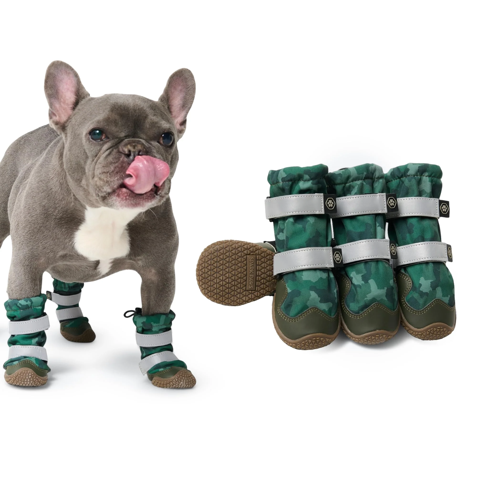 Superior Spark Paws Dog Shoes – Waterproof Non-Slip Boots for Medium to Large Dogs Green Camouflage 4-Pack Size 2 Refined