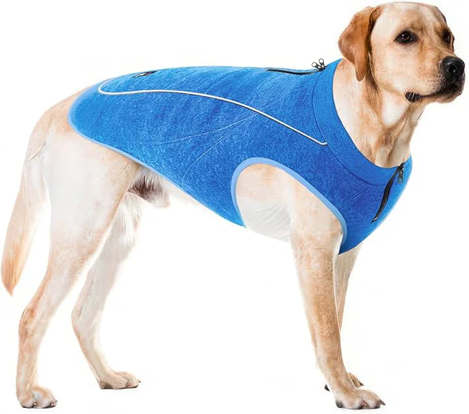 Elegant Insulated Fleece Sweater for Dogs Lightweight Warm Dog Vest Zipper Port for Harness Cold Weather Winter Jacket Rain Snow Repellant Coat Adjustable for Small Medium Large Male Dogs Blue L About ThisOverview Functional