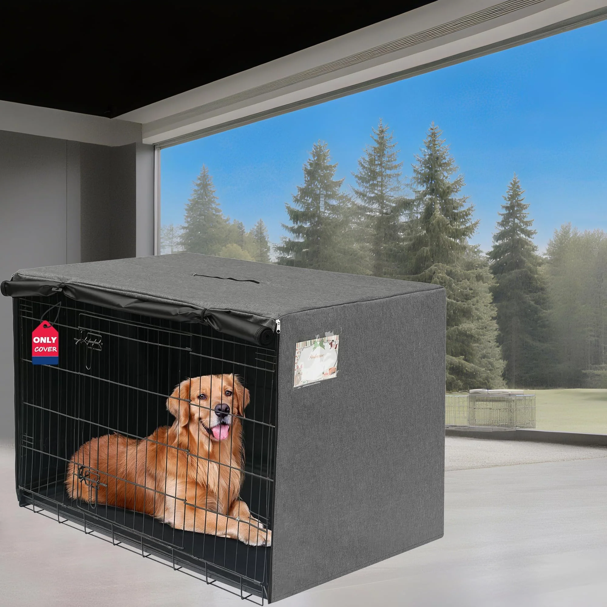 Stylish HiCaptain Breathable Dog Crate Cover 36 Inch — Heavy-Duty Windproof Waterproof UV-Resistant Grey Fast