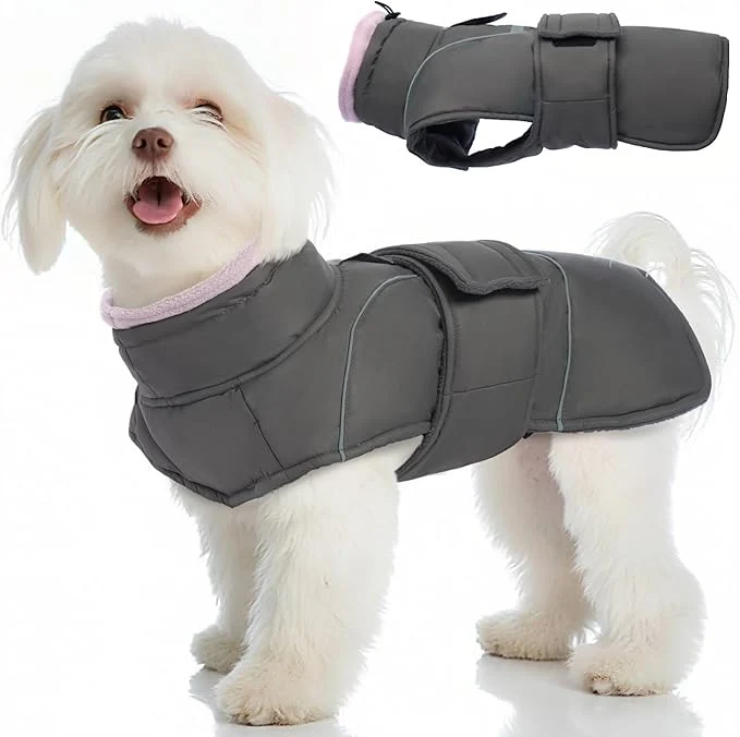 Detailed Gray Dog Coat Thick Dog Coats for Medium Dogs Soft Dogs Jacket Windproof Pet Sweater Waterproof Pets Clothes for Cold Weather Warm Pet Winter Puffer Coat with Leash HoleAbout ThisOverview Elite