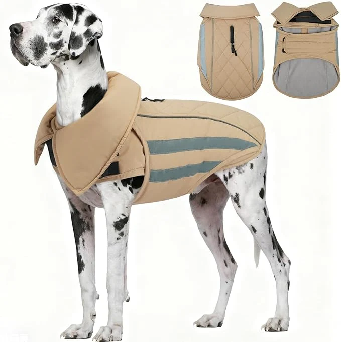 World-Class IECOii 4XL Dog Jacket Waterproof Winter Snowsuits Warm Cold Weather Coats with Fleece Lining Reflective Adjustable Outdoor Giant Pets Snow Vest Coat Mashine Washable Khaki Sizes XXXXLAbout ThisOverview Carefully Designed