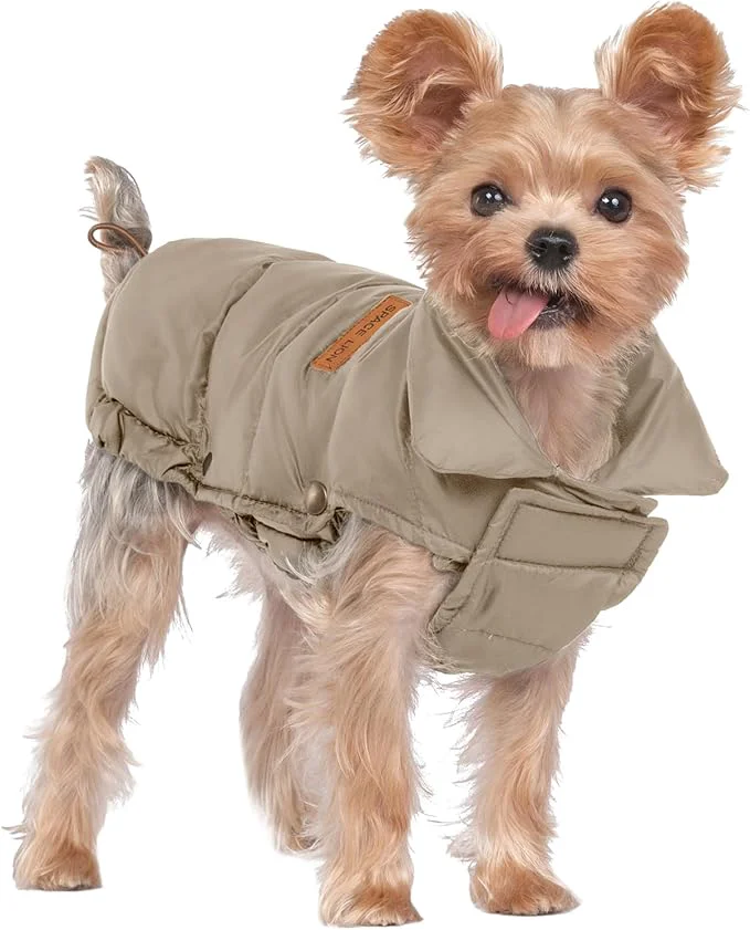 Premium SPACE LION Dog Puffer Jacket Down Winter Coat Durable Outdoor Coat for Cold and Windy Conditions Lightweight Adjustable Fit Coats for Small Dogs Khaki Size8 XS About ThisOverview Original Design