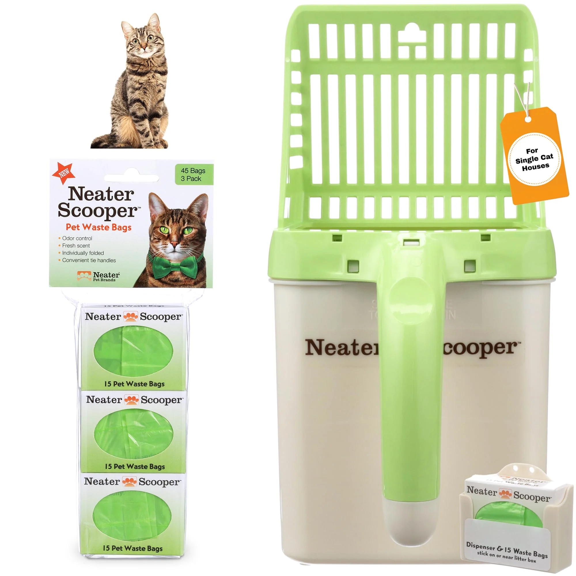Convenient Neater Pet Brands Neater Scooper Standard Cat Litter Scoop 60 Refill Bags Mess- Spill-Proof Modern