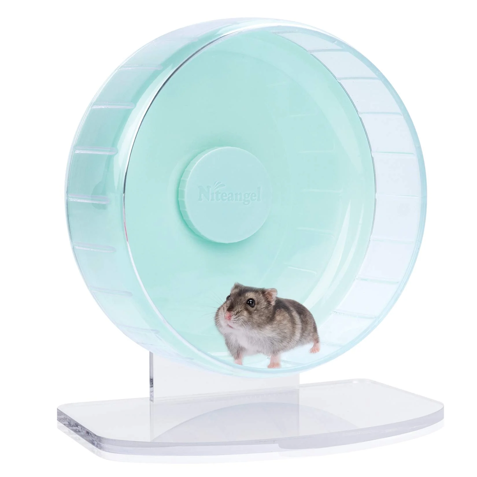 Relaxed Niteangel Super-Silent Hamster Wheel — Quiet Spinner with Adjustable Stand Mint Green Fine