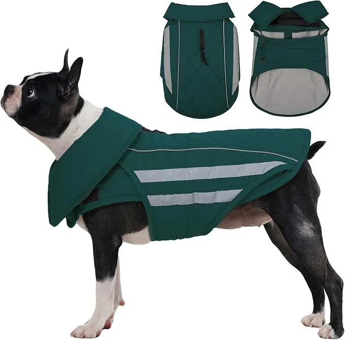 Stylish IECOii Warm Dog Coat – Waterproof Dogs Jackets Windproof Snow Jacket for French Bulldog Corgi Adjustable Reflective Warm Vest with Fleece Lining for Walking Camping Hiking Green Sizes LAbout ThisOverview Innovative