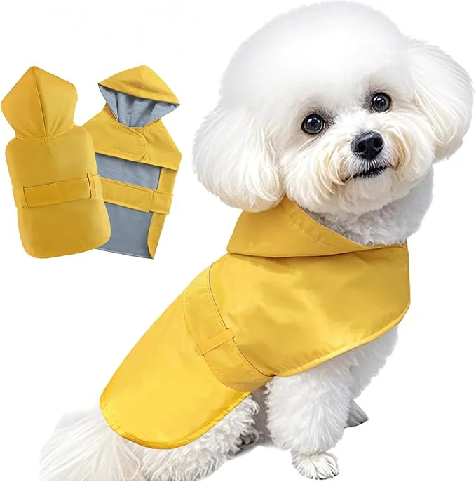 Trendy Dog Raincoat Dog Rain Jacket Poncho Waterproof Snowproof Pet Rain Suit Lined Warm Lining Hooded Leash Hole Adjustable Puppy Small Medium Dogs Yellow MAbout ThisOverview Advanced