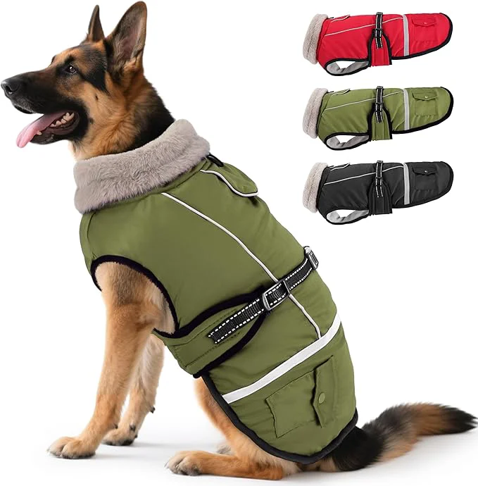 Classic Dog Coat Warm Dog Winter Coat Reflective Jacket Waterproof Fleece Vest Pet Jacket Cozy for Cold Weather Dogs Snowsuit Windproof Adjustable Buckle for Large DogsAbout ThisOverview Trendy