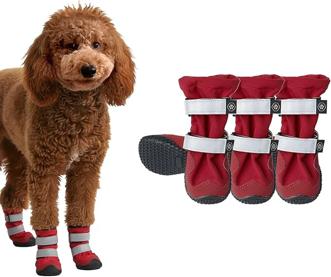 Superior Spark Paws Dog Shoes Waterproof Dog Boots for Medium to Large Dogs Non Slip Breathable Dog Booties and Paw Protectors – 4PCS Doggie Hiking Boots with Reflective Straps Red Size 4About ThisOverview Safe