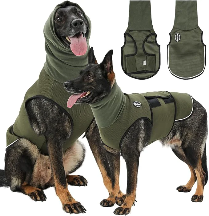 Traditional Dog Anxiety Vest with Hood Skin-Friendly Thunder Jacket for Dogs All-in-One Dog Calming Shirt with Hood for Thunder Fireworks Separation – Keep Pet Calm Without Medicine Army Green MAbout ThisOverview World-Class