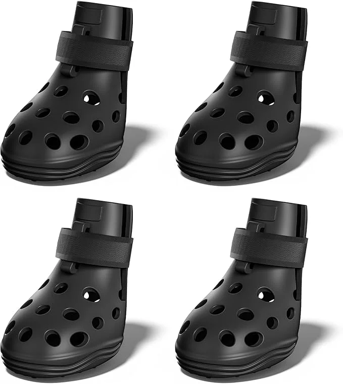Versatile Dog Shoes for Hot Pavement Breathable Dog Boots Paw Protectors with Adjustable Straps Non-Slip Sole Easy On Off Waterproof Easy-Cleaning Black M About ThisOverview Casual