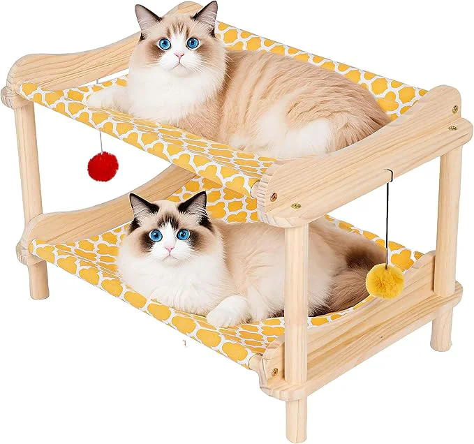 Clean 2-Layer Cat Hammock Bed Breathable Washable Covers Wooden Pet Furniture Excellent