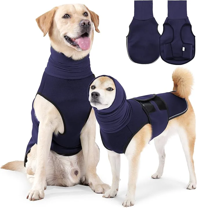 Durable Dog Anxiety Jacket Dog Shirt with Turtleneck Breathable Calming Vest Indoor and Outdoor Separated Pet Jacket Navy Blue Medium About ThisOverview Contemporary