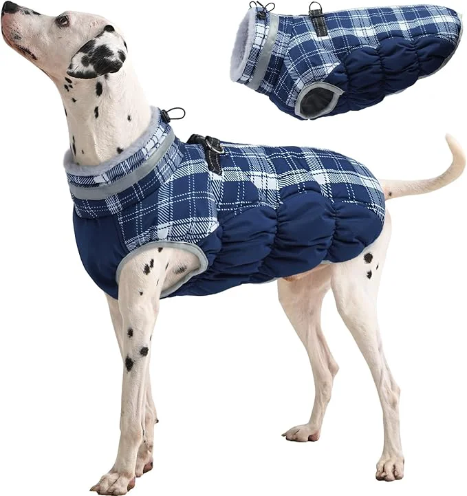 Consistent FUAMEY Dog Coat for Large Dogs Waterproof Dog Winter Jacket with Harness Built in Puppy Cold Weather Coats Reflective Pet Vest with Zipper Warm Fleece Dogs Snowsuit Windproof Blue Plaid LAbout ThisOverview Top-Quality
