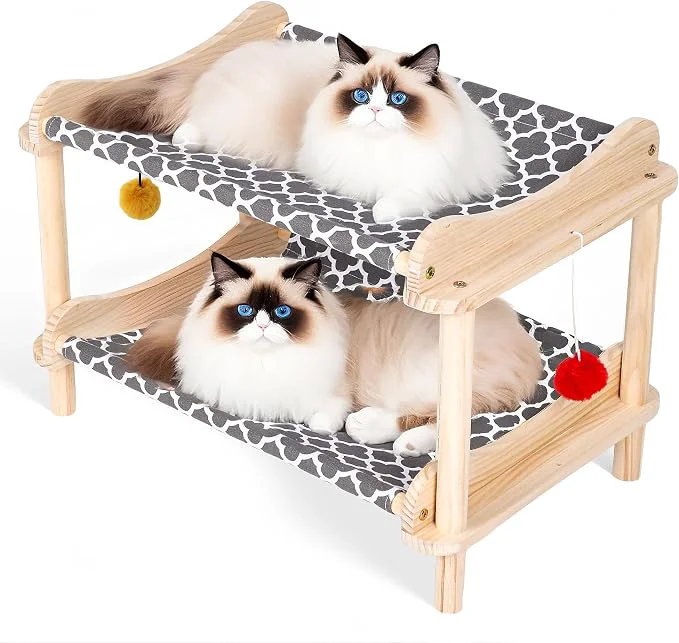Lightweight 2-Layer Cat Hammock Bed Breathable Washable Covers Wooden Pet Furniture Official