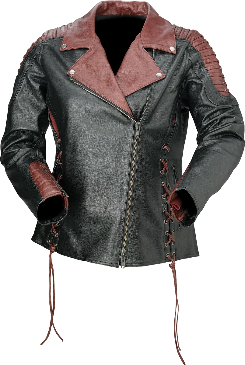 Dependable Z1R Women’s Combiner Leather Jacket – Black Red – Large 2813-1012 Authentic
