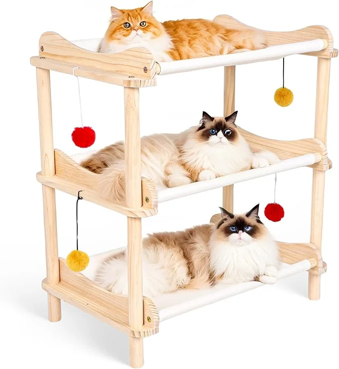 Consistent Large 3-Layer Cat Hammock Bed Breathable Washable Covers Wooden Pet Furniture Official
