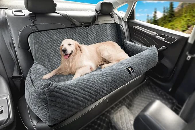 Secure Dog Car Seat for Medium Large Dogs Under 100 Lbs Multi-Functional Dog Car Bed Washable Pet Travel Safety with Thick Cushion Soft Safe Removable for All Cars Back Seat（Grey）About ThisOverview Sustainable