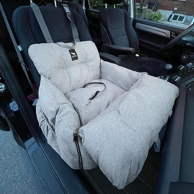 Easy-to-Use JACKO CO Premium Dog Car Seat – Safe Cozy Travel Bed and Carrier for Small Dogs Puppies Pets up to 25 lbs Clip-On Leash Storage Pockets Water-Resistant Machine Washable Grey Small About ThisOverview Exclusive