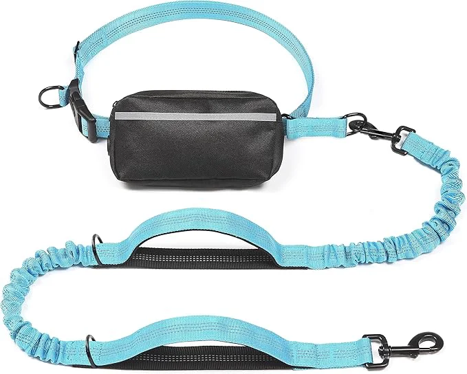 Exceptional iYoShop Hands Dog Leash with Zipper Pouch Dual Padded Handles and Durable Bungee for Walking Jogging and Running Your Dog Medium 8-25 lbs Blue About ThisOverview Functional