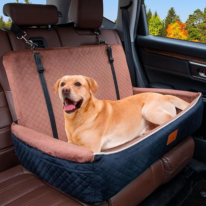 Exceptional Youvee Dogs Car Seat and Bed 2 in 1 Pet Car Bed for 2 Small or 1 Medium Large Dog up to 60 lbs Dog Booster for car Back Seat Comfortable Fully Detachable and Washable Black Outside Brown Inside About ThisOverview Pure