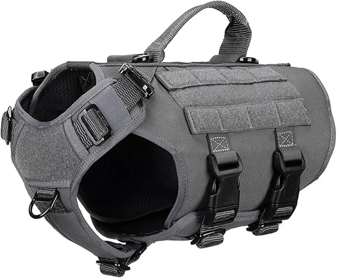 Easy-to-Use ICEFANG Tactical Dog Operation Harness with 6X Buckle Dog Molle Vest with Handle 3 4 Body Coverage Hook and Loop Panel for ID Patch No Pulling Front Clip S 22 -27 Girth Wolf Gray About ThisOverview Breathable