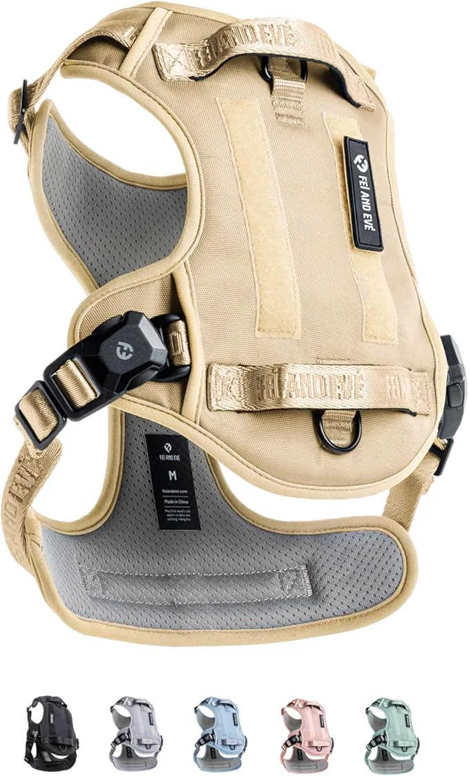 Clean 2025 New Edition Fei Eve MagEase Dog Harness – 3-Second Magnetic Buckles 3-Point No-Pull Control Heavy-Duty 900D Nylon Dual Safety Handles Breathable Mesh Adjustable Fit Medium ChampagneAbout ThisOverview Dependable