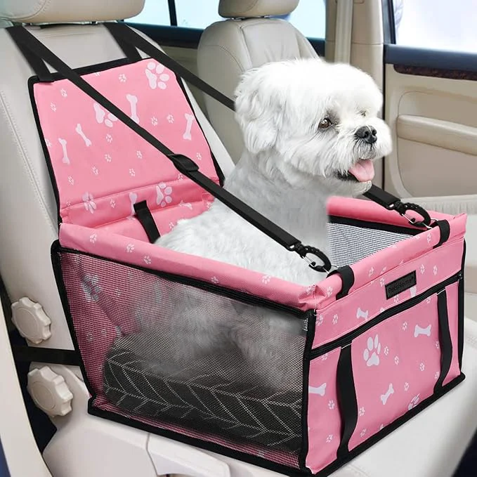 Lightweight PetsHome Dog Car Seat Foldable Dog Car Booster Seat Waterproof Breathable Oxford Travel Bag for Small to Medium Dogs Puppies and Pets-Pattern Pink MatAbout ThisOverview Elegant