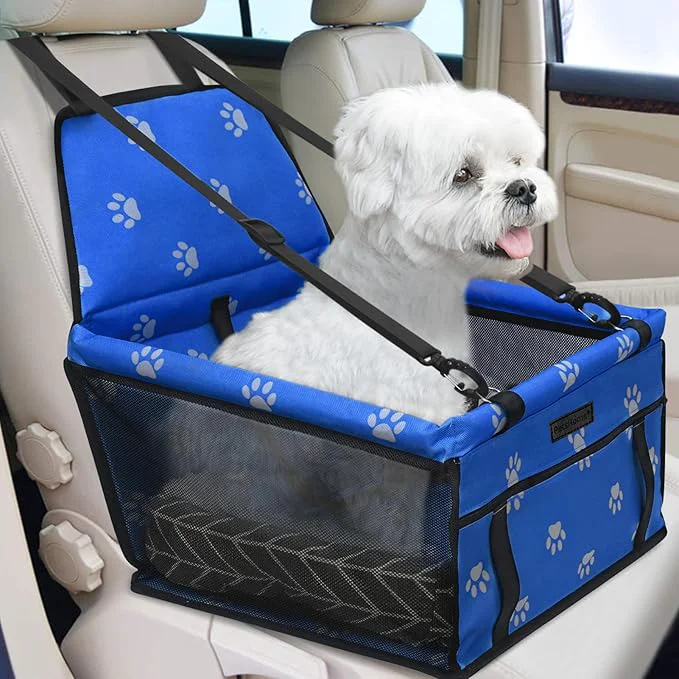 Convenient PetsHome Dog Car Seat Foldable Dog Car Booster Seat Waterproof Breathable Oxford Travel Bag for Small to Medium Dogs Puppies and Pets-Footprint Blue MatAbout ThisOverview Reusable
