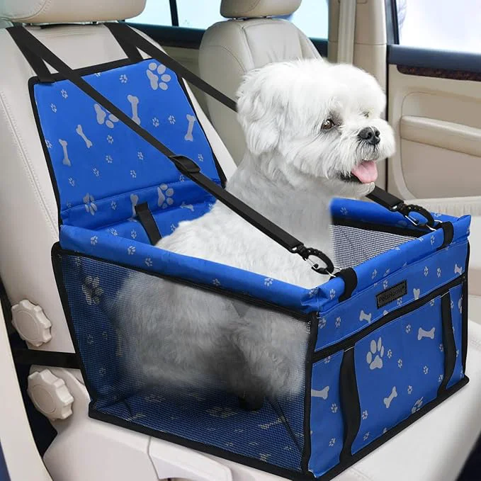 Fine PetsHome Dog Car Seat Foldable Dog Car Booster Seat Waterproof Breathable Oxford Travel Bag for Small to Medium Dogs Puppies and Pets-Pattern BlueAbout ThisOverview Reusable