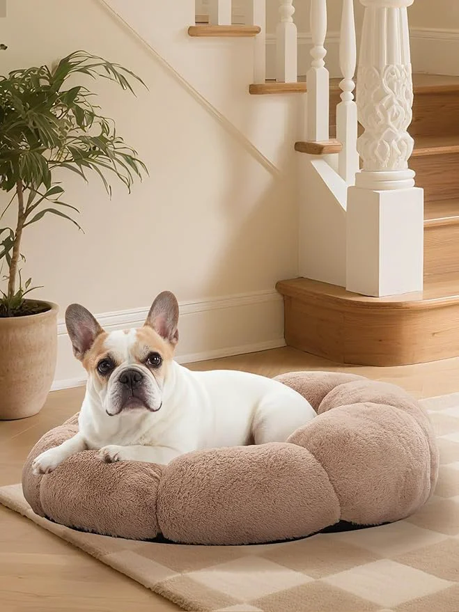 Premium Material OhGeni 27 inches Calming Donut Dog Cat Bed for Medium Pets Warming Comfort Fluffy Short Pile Fur Durable Machine Washable Round Bed Cute Round Bed for Puppy and Kitten CamelAbout ThisOverview Superior