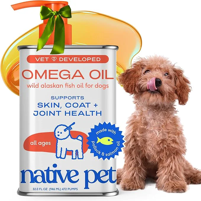 Convenient Native Pet Omega 3 Fish Oil for Dogs Cats – Promotes Healthy Skin Shiny Coat Strong Joints – Made with Wild Alaskan Salmon Oil for Dogs – Tasty Fast-Absorbing Omega 3 6 9 Liquid Supplement-32ozAbout This Elegant